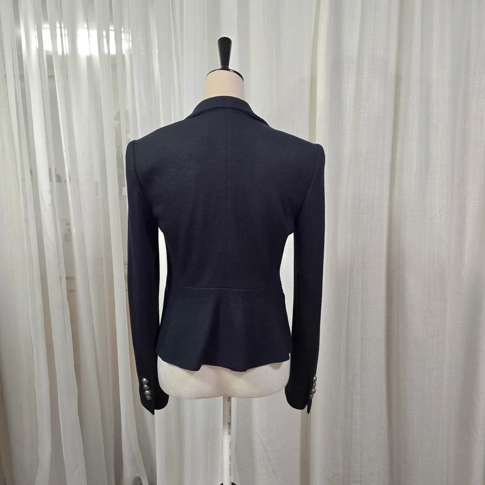 Ann Taylor Black Wool Blend Peplum Blazer Jacket Size 4 Double Breasted Nautical